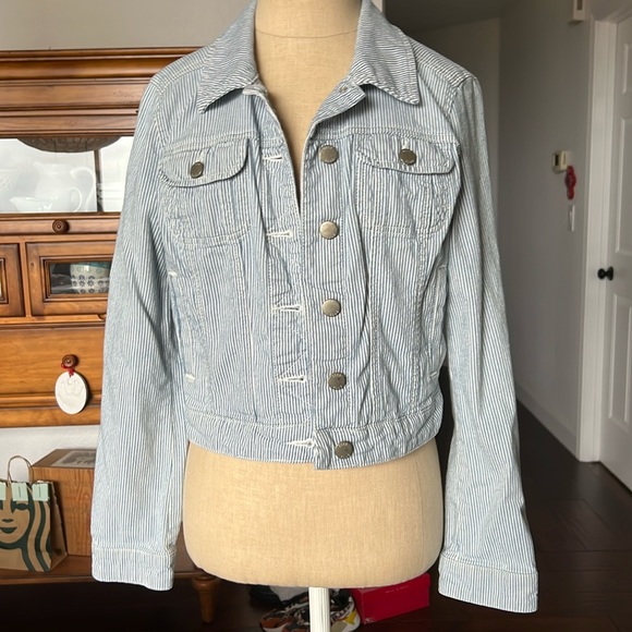 Elle blue & white striped denim jacket size XS - Picture 1 of 3